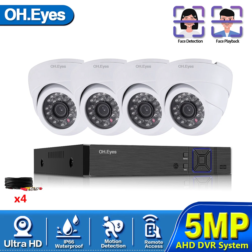H. 265 Mājās, CCTV Drošības Sistēmas Komplekti 4CH HD-TVI 5MP DVR 4GAB 5MP Nakts Redzamības Āra Uzraudzības Ūdensizturīgs Kameras Komplekts Attēls 1