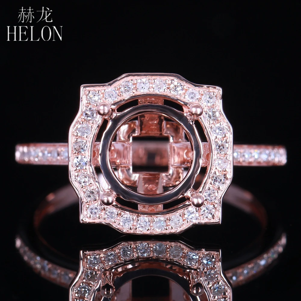 HELON Cietā 14K Rose Gold 0.3 ct Dabas Dimanti ir Sievietes Smalkas Rotaslietas Daļēji Mount Iesaistīšanās Kāzu Gredzenu Iestatījumu Fit Kārta 8.5 mm Attēls 2