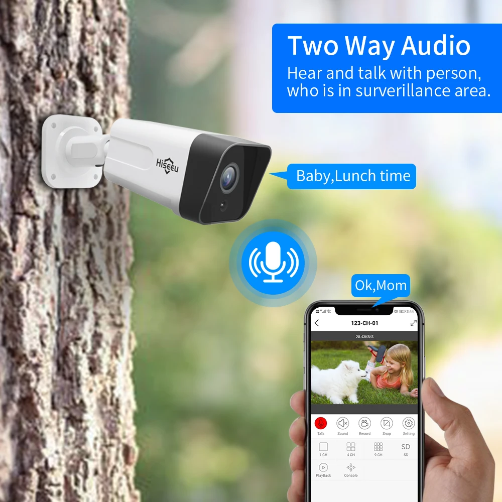 Hiseeu 5MP 3MP Uzraudzības POE IP Kamera 2-Way Audio Āra Ūdensizturīgs Drošības CCTV Kameras, lai PO Video Ieraksti H. 265 Attēls 4