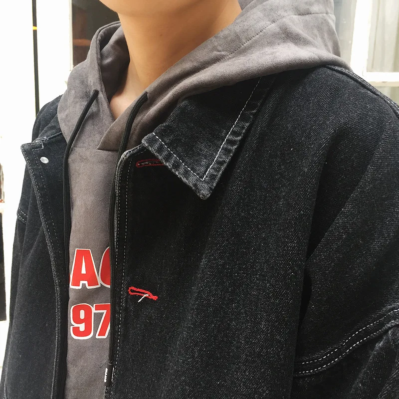 Jaunas džinsa jaka vīriešu zaudēt rudens savvaļas streetwear studentu pusaudžiem Harajuku BF krekls ar garām piedurknēm, jaka Attēls 3