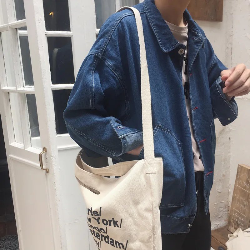 Jaunas džinsa jaka vīriešu zaudēt rudens savvaļas streetwear studentu pusaudžiem Harajuku BF krekls ar garām piedurknēm, jaka Attēls 4