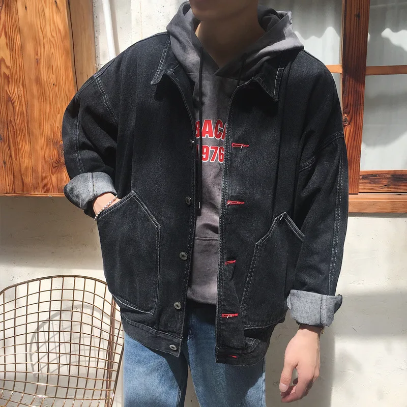 Jaunas džinsa jaka vīriešu zaudēt rudens savvaļas streetwear studentu pusaudžiem Harajuku BF krekls ar garām piedurknēm, jaka Attēls 5
