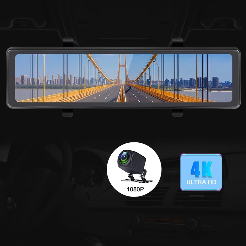 JAUNS-4K DVR WiFI Atpakaļskata Spogulis Dash Kamera HD 1080P Auto Plūsma Mediju Vadītāja Ieraksti Nakts Redzamības Reversa Attēlu Dash Cam Attēls 3