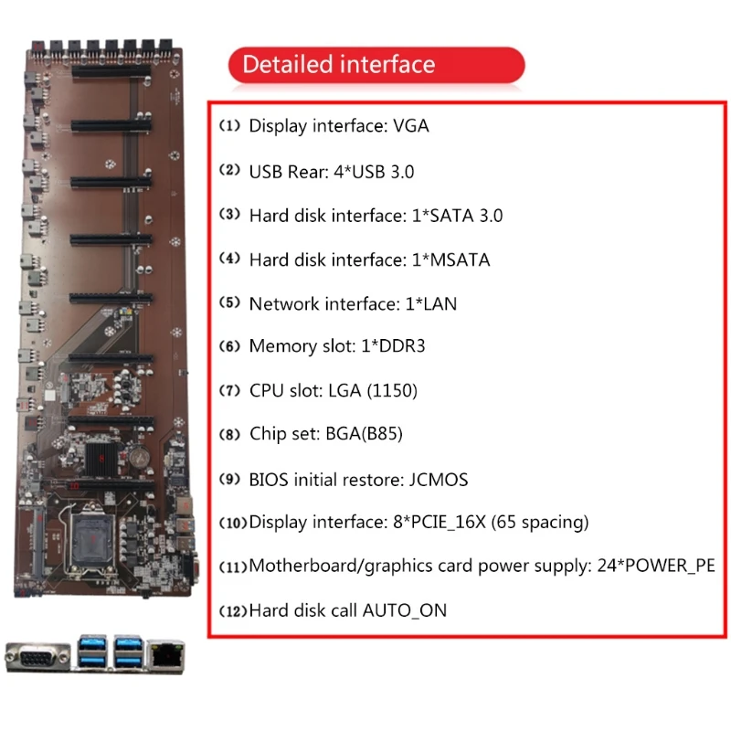 Jauns Ieguves Mašīnas, B85 Mātesplati 8 PCIE 16X Grafisko Karšu Slots 8G Mainboard Atmiņas Par LGA 1155 CPU Eth Zec UTT Ieguves Attēls 1