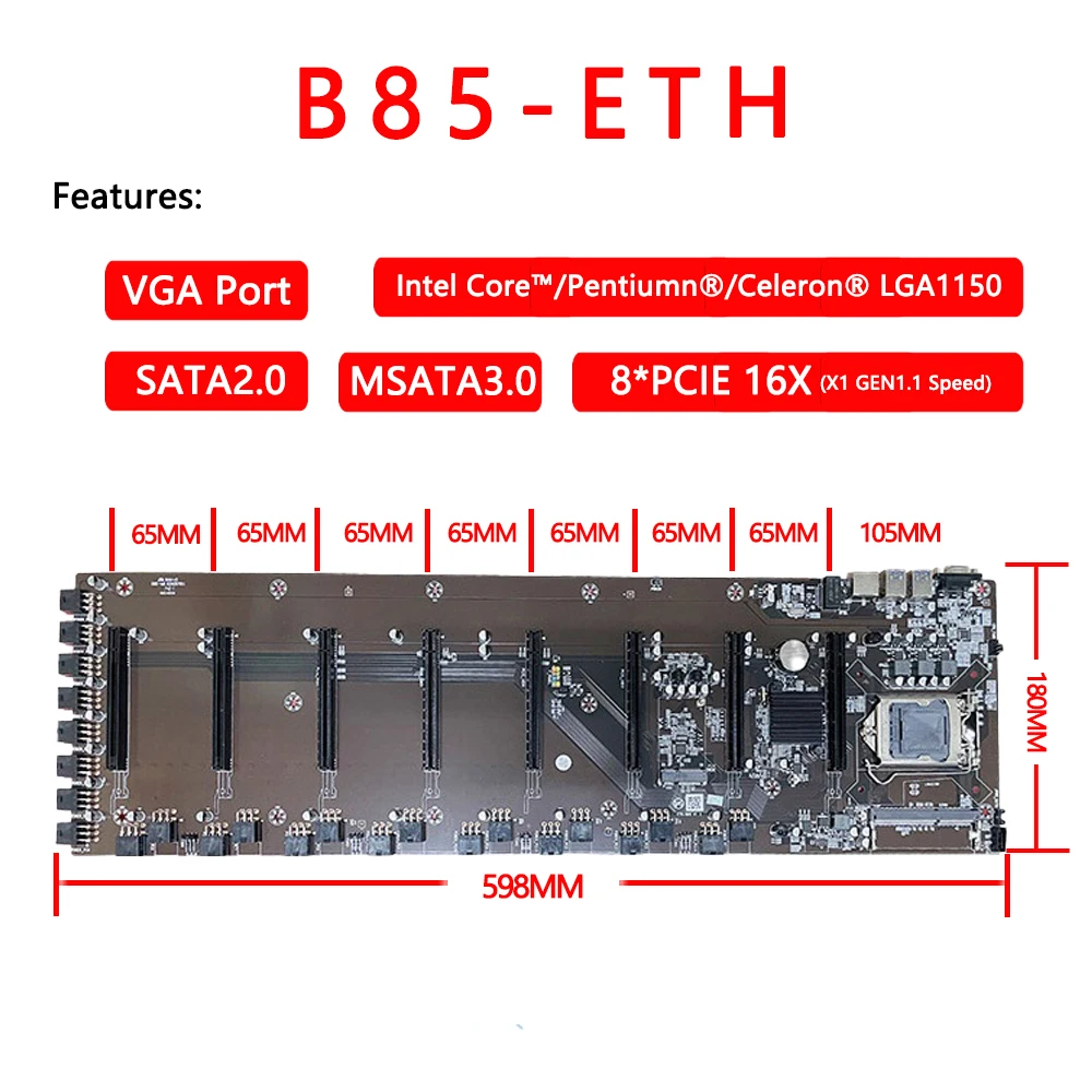 Jauns Ieguves Mašīnas, B85 Mātesplati 8 PCIE 16X Grafisko Karšu Slots 8G Mainboard Atmiņas Par LGA 1155 CPU Eth Zec UTT Ieguves Attēls 4