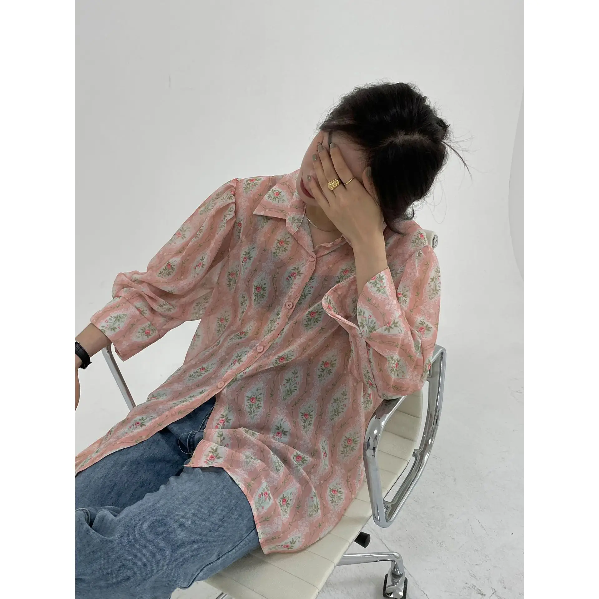 Jaunu Yuyi ir 2021. ins korejas anti rieva brīvs modelis jaciņa šifona kreklu sieviešu plānas sauļošanās krekls sieviešu vasaras Attēls 4