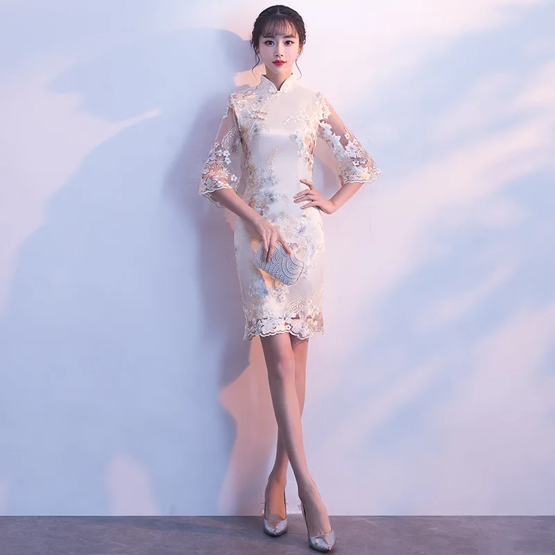Jaunā Sieviešu Ziedu Qipao Elegants Sieviešu Skatuves Šovs Autumu Cheongsam Vintage Uzlabota Vakara Tērpi Austrumu Līgava Kāzu Kleitu Attēls 2