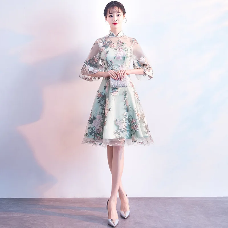 Jaunā Sieviešu Ziedu Qipao Elegants Sieviešu Skatuves Šovs Autumu Cheongsam Vintage Uzlabota Vakara Tērpi Austrumu Līgava Kāzu Kleitu Attēls 5