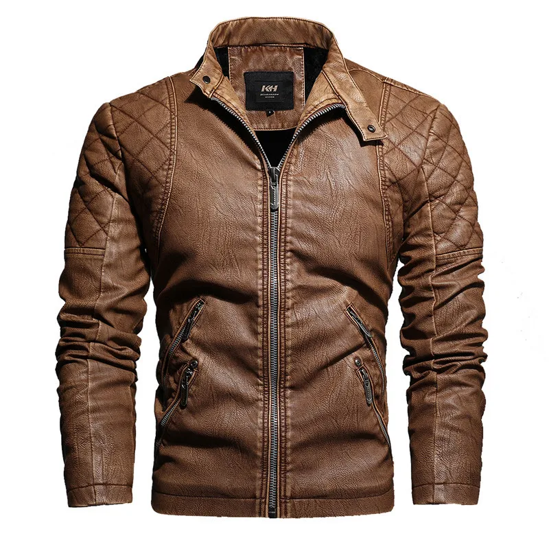Jaunā stila ādas jaka vīriešu modes moderns vīriešu rudens un ziemas ādas jaka jāmazgā vīriešu jaka biker jaka vīriešiem Attēls 5