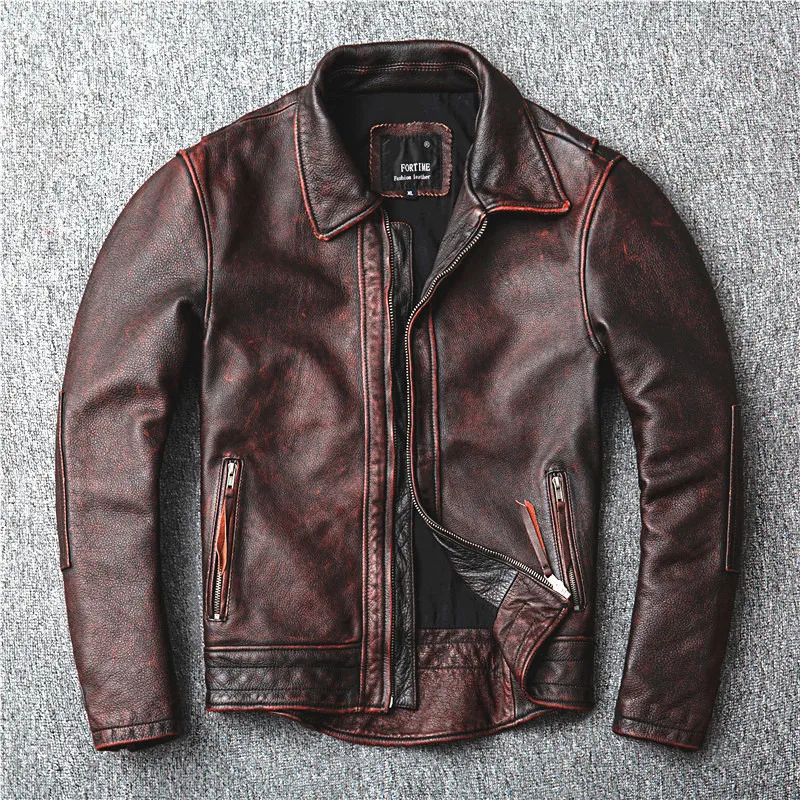 Jaunā stila īstas Ādas jaka.Vintage brūna pātagot mētelis,Vīriešu modes biker jaka.Āzijas lielums pārdošanas bieza Attēls 2