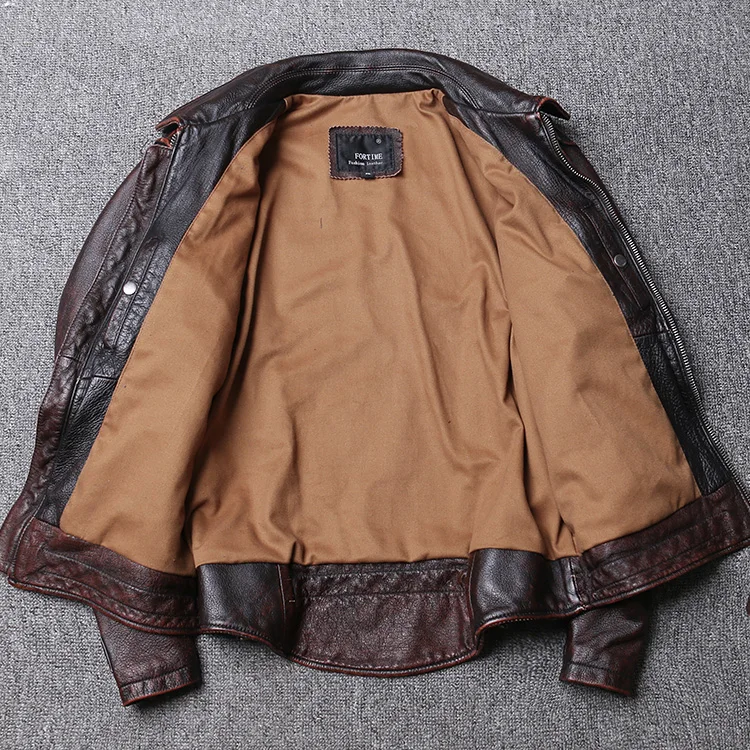 Jaunā stila īstas Ādas jaka.Vintage brūna pātagot mētelis,Vīriešu modes biker jaka.Āzijas lielums pārdošanas bieza Attēls 5
