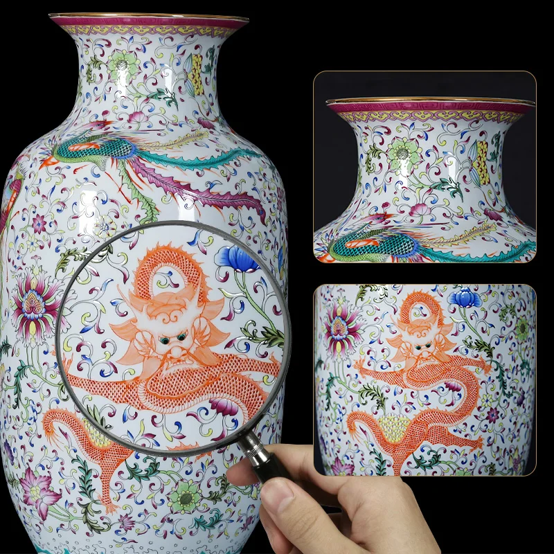 Jingdezhen Keramikas Grīdas Vāze Pastelis Antīko Porcelāna Vāze Dragon Phoenix Liela Vāze Ķirbis Vāze Retro Mājas Apdare Attēls 1