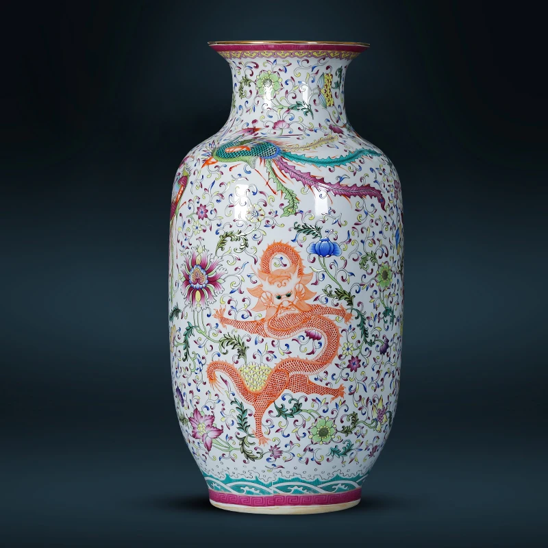 Jingdezhen Keramikas Grīdas Vāze Pastelis Antīko Porcelāna Vāze Dragon Phoenix Liela Vāze Ķirbis Vāze Retro Mājas Apdare Attēls 2