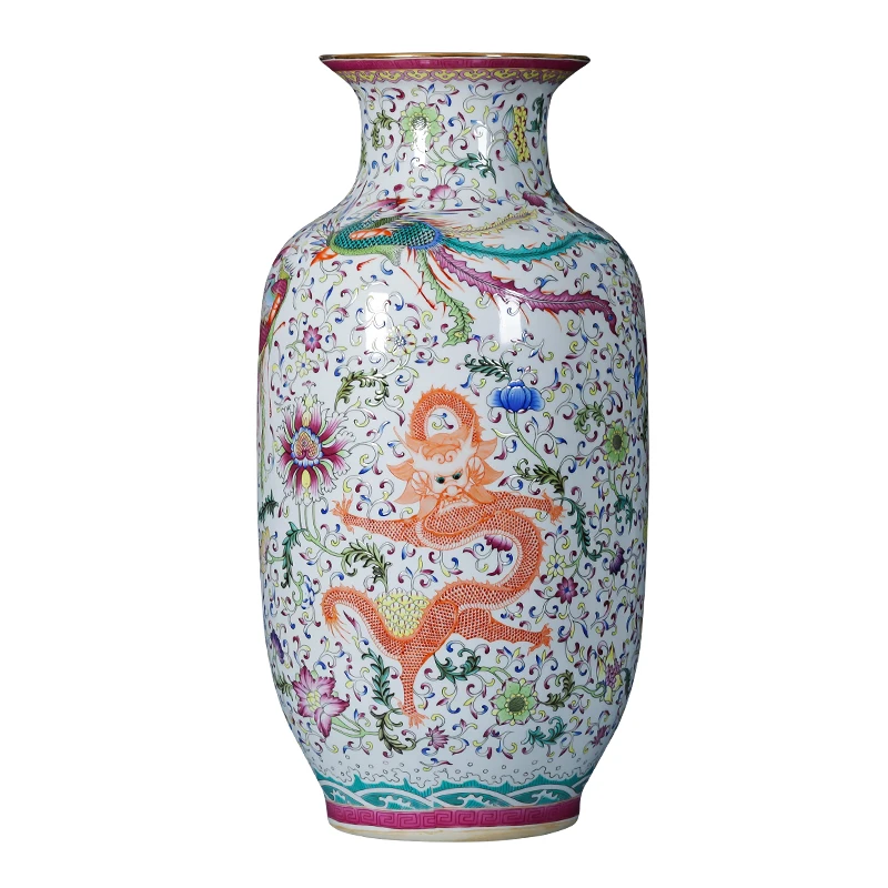 Jingdezhen Keramikas Grīdas Vāze Pastelis Antīko Porcelāna Vāze Dragon Phoenix Liela Vāze Ķirbis Vāze Retro Mājas Apdare Attēls 4