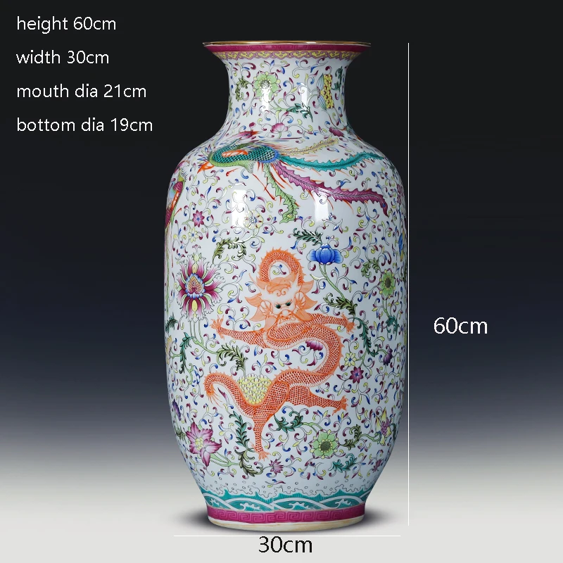 Jingdezhen Keramikas Grīdas Vāze Pastelis Antīko Porcelāna Vāze Dragon Phoenix Liela Vāze Ķirbis Vāze Retro Mājas Apdare Attēls 5