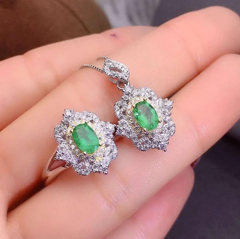 KJJEAXCMY smalkas rotaslietas dabas Emerald 925 sterling sudraba sieviešu dārgakmens, kulons, kaklarota, gredzens, kas atbalsta testa classic Attēls 1