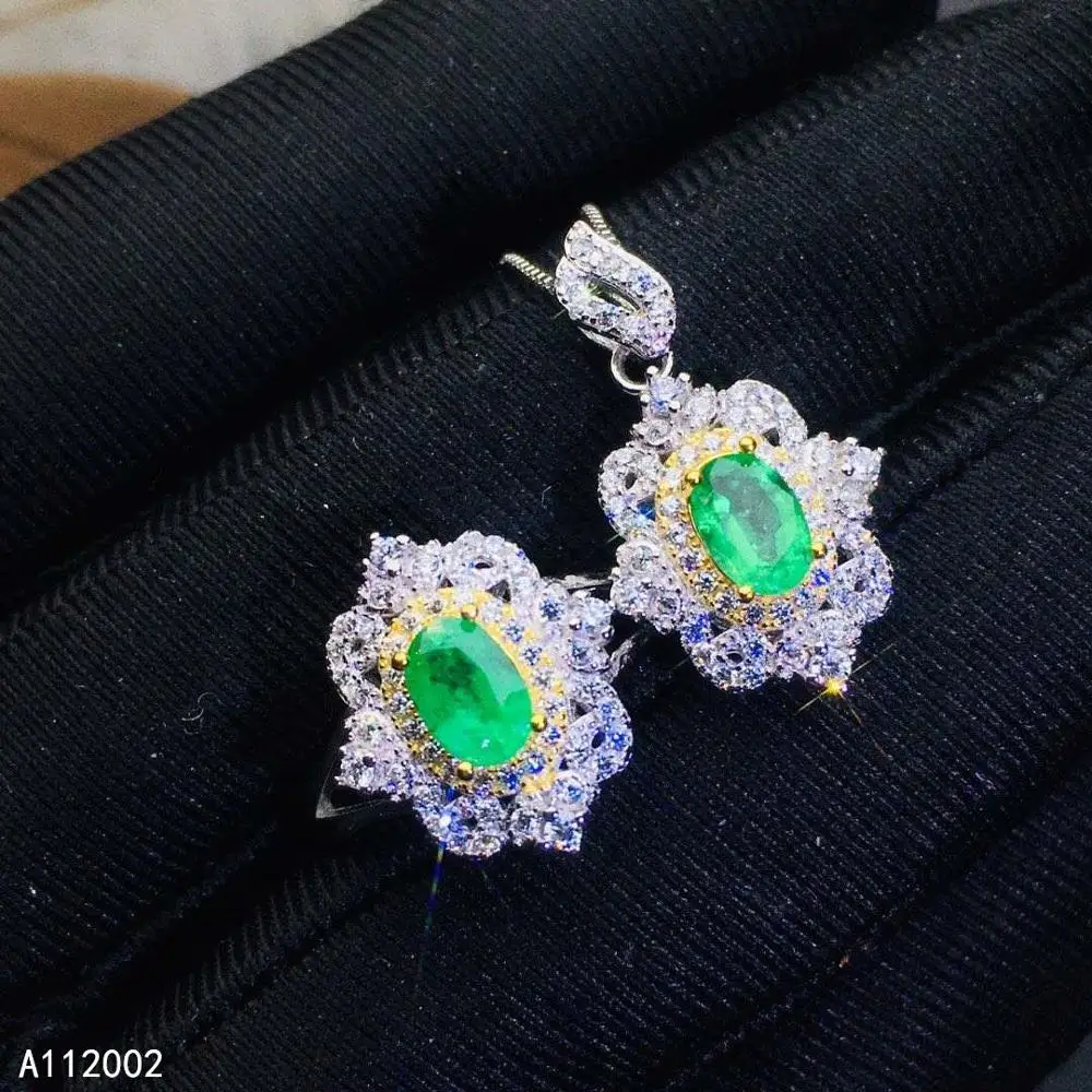 KJJEAXCMY smalkas rotaslietas dabas Emerald 925 sterling sudraba sieviešu dārgakmens, kulons, kaklarota, gredzens, kas atbalsta testa classic Attēls 3