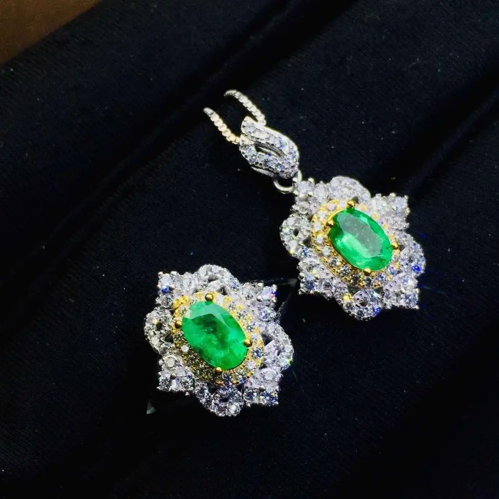 KJJEAXCMY smalkas rotaslietas dabas Emerald 925 sterling sudraba sieviešu dārgakmens, kulons, kaklarota, gredzens, kas atbalsta testa classic Attēls 4