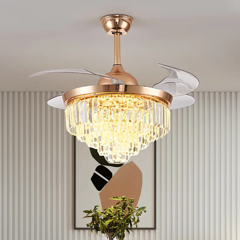 Kristāla ventilators gaismas ēdamistaba griestu ventilators gaismas dzīvojamā istaba gaismas luksusa postmodernisma maskēšanās ventilators lustras griestu ventilators gaismas Attēls 3