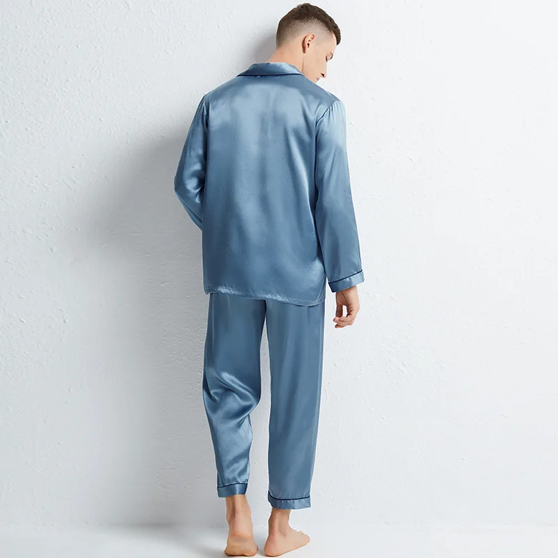 Labas Kvalitātes, Zīda Pidžamas Komplekts Miega Lounge Vīriešu Pidžamas Dabas Ādas Kopšanas Sieviešu 16MM Mulberry Zīda garām Piedurknēm Vīriešiem Sleepwear Attēls 1