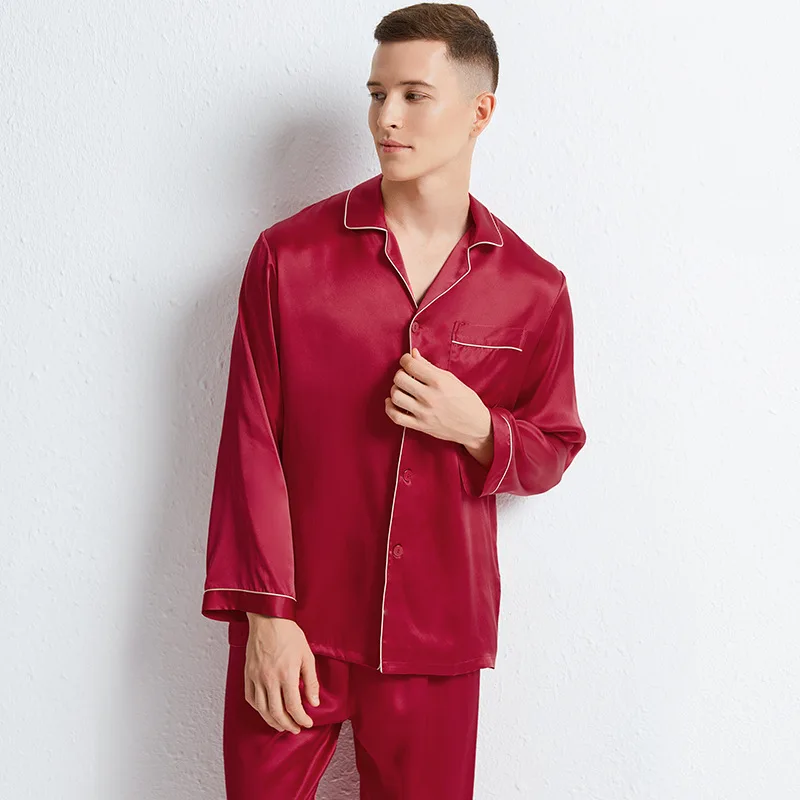 Labas Kvalitātes, Zīda Pidžamas Komplekts Miega Lounge Vīriešu Pidžamas Dabas Ādas Kopšanas Sieviešu 16MM Mulberry Zīda garām Piedurknēm Vīriešiem Sleepwear Attēls 2