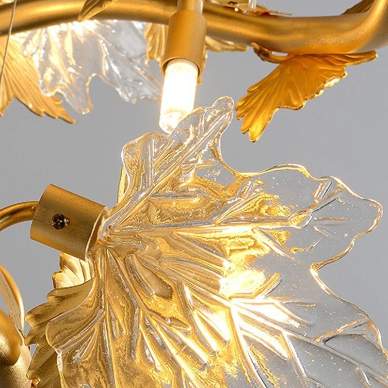 Led Mūsdienu Maple Leaf Stikla, Alumīnija Zelta Griestu Lustra Dekors Gaismas Kārta Lampen Apturēšanu Gaismeklis Dzīvojamā Istaba Attēls 3