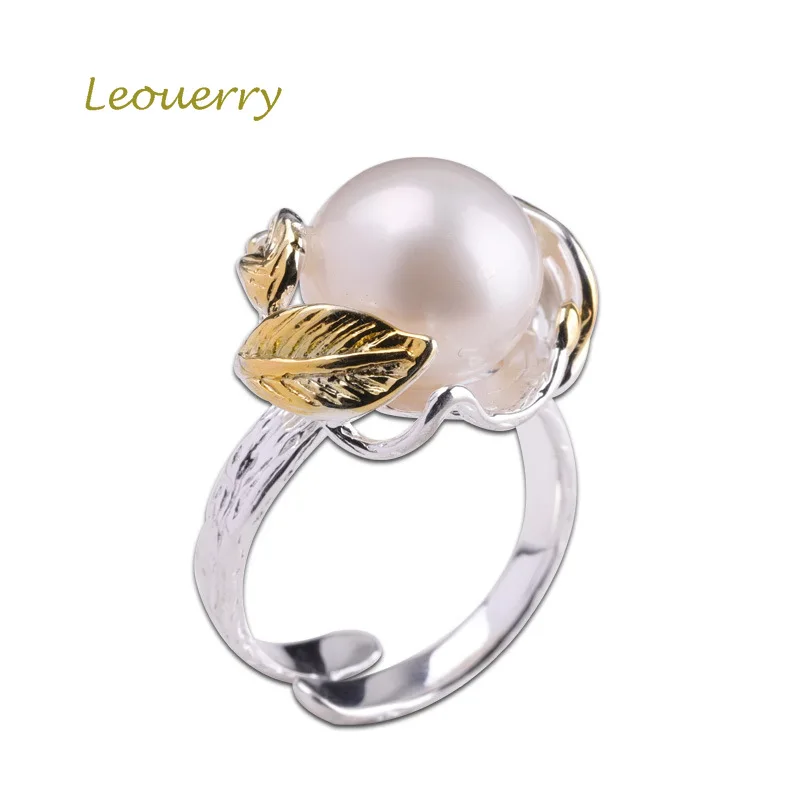 Leouerry 925 Sterling Silver Pearl Gredzens Vienkāršs, Elegants Lapu Pearl Atvērt Gredzeni Sieviešu Modes Rotaslietas Dāvanu Attēls 1