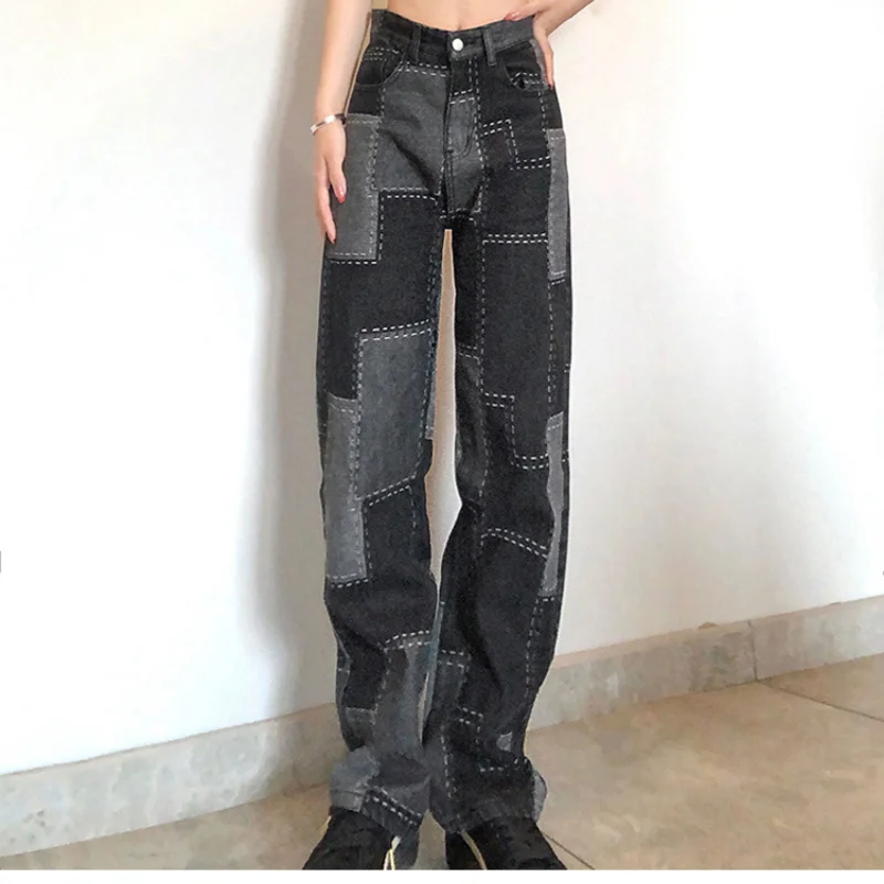 Liela sieviešu pavasara 2022 Vintage Jeans zaudēt šūtas augsta vidukļa džinsus sieviešu ikdienas mīksti džinsi Y2K Džinsi, Taisna, pelēka džinsi Attēls 3