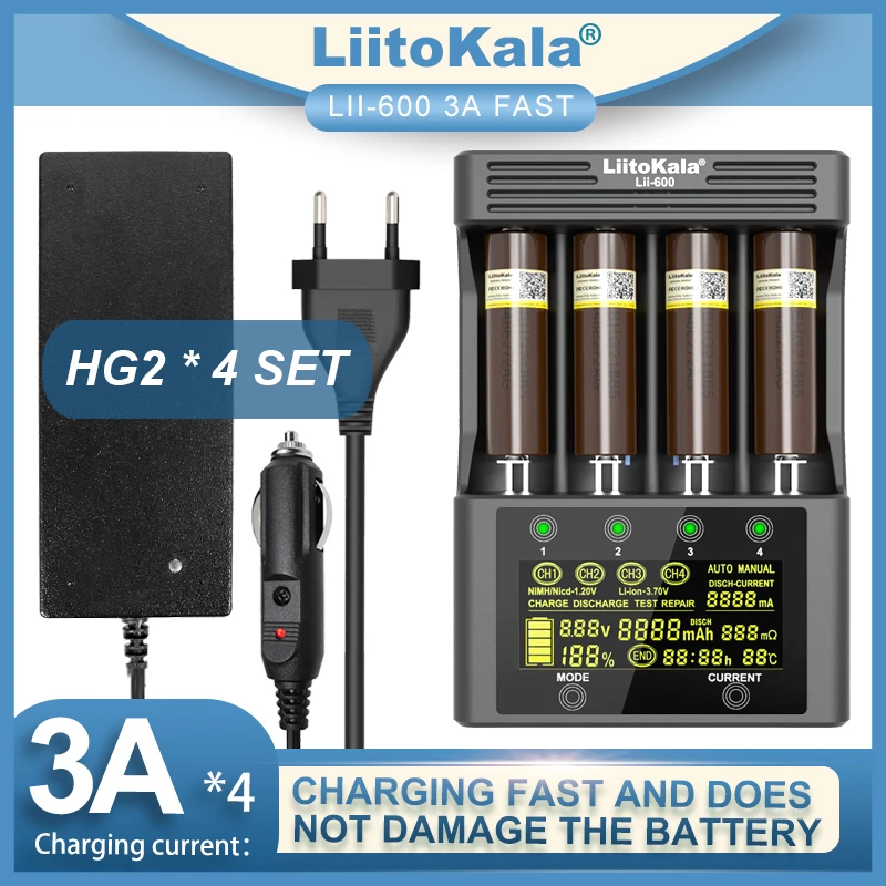 LiitoKala Lii-600 Akumulatoru Lādētāju Li-ion 3.7 V NiMH 1,2 V Piemērotas 18650 26650 21700 26700 AA AAA Lii-51S HG2 NCR18650B Attēls 1