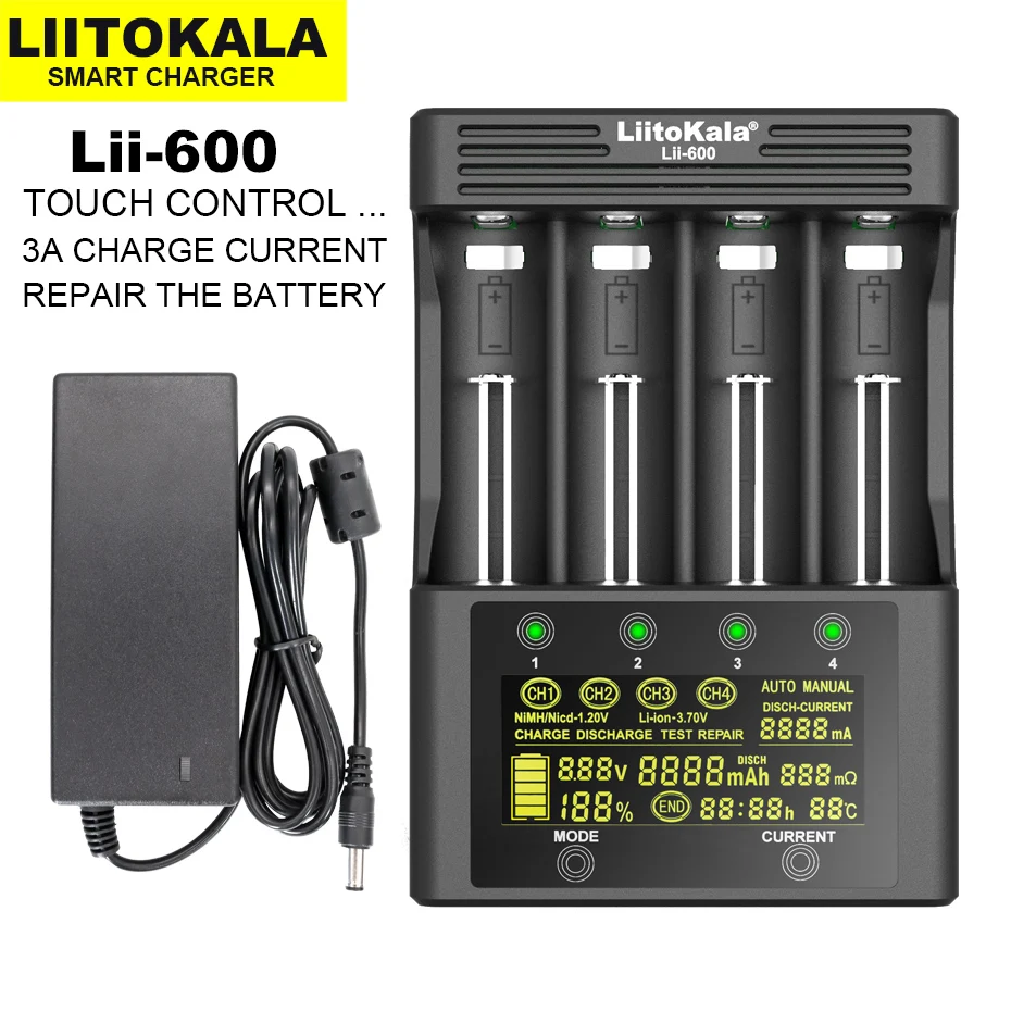 LiitoKala Lii-600 Akumulatoru Lādētāju Li-ion 3.7 V NiMH 1,2 V Piemērotas 18650 26650 21700 26700 AA AAA Lii-51S HG2 NCR18650B Attēls 3