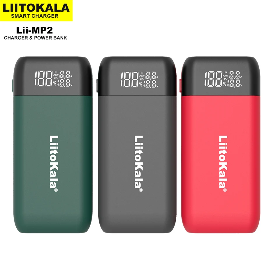 LiitoKala Lii-MP2 18650 21700 Lādētāju&Power Bank QC3.0 Ievades/Izvades Ciparu Displejs.+ 2GAB Lii-48S Uzlādējams Akumulators Attēls 1