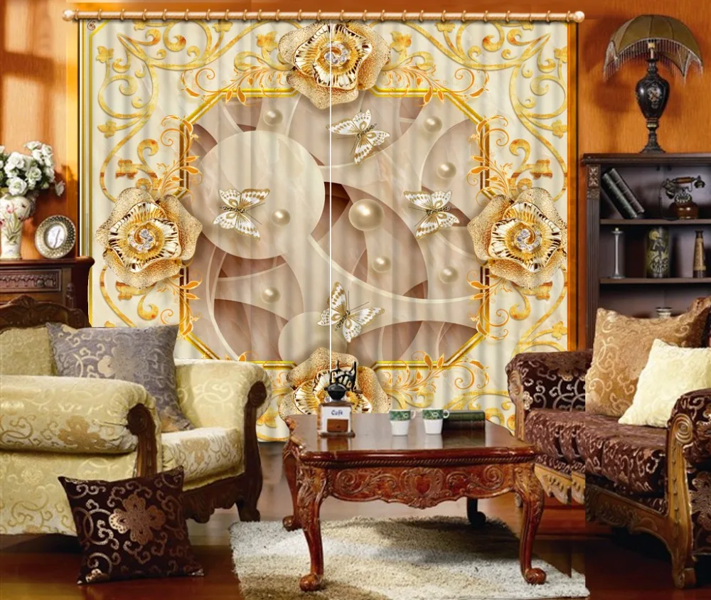 Luksusa Eiropas Mūsdienu 3D Aizkaru Marmora Zīmējumu, Zelta Aizkaru Tauriņš Dimanta Aizkaru Mājas Guļamistaba Dekorēšana Attēls 1