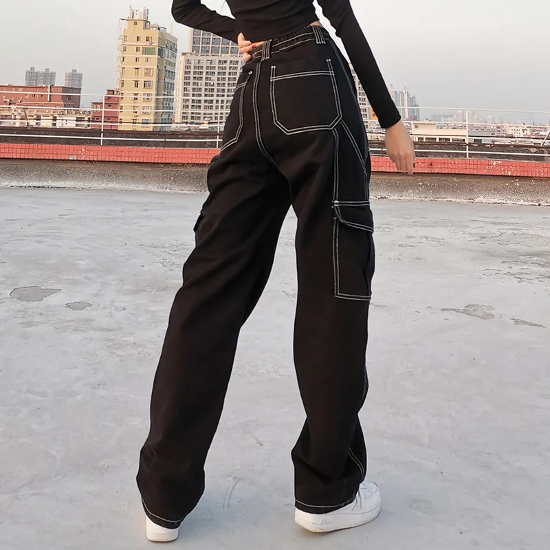 Līmēšana gadījuma black taisni ilgi džinsi dāmas eleganta augsta vidukļa džinsus dāmas džinsi sievietēm pantalones mujer de cintura Attēls 1