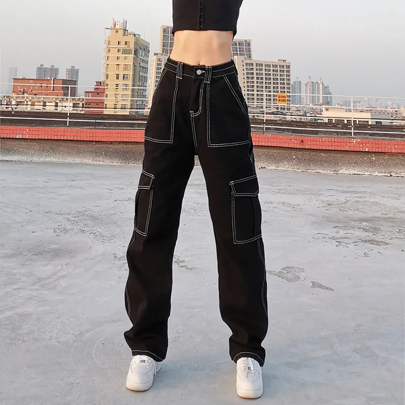 Līmēšana gadījuma black taisni ilgi džinsi dāmas eleganta augsta vidukļa džinsus dāmas džinsi sievietēm pantalones mujer de cintura Attēls 4