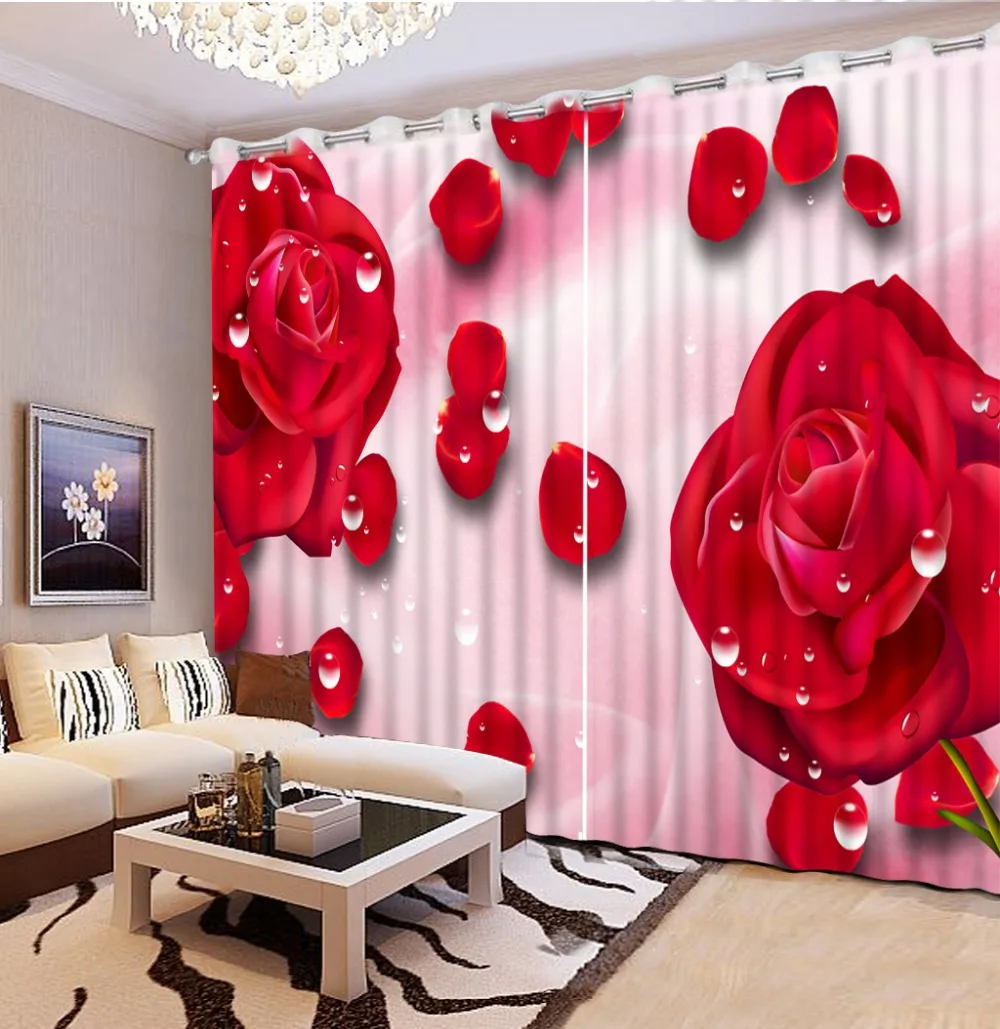 Modernās viesistabas aizkari Sarkanu rožu Digitālās Drukas 3D Tumšie Aizkari Dzīvojamā istaba Attēls 1