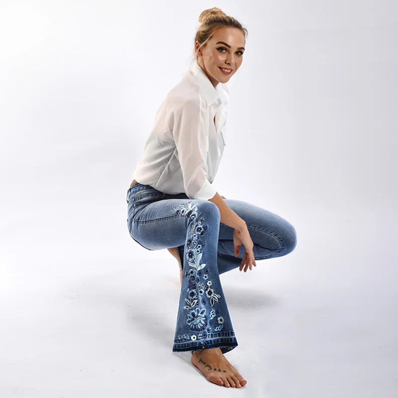Modes Dizainere ziedu Izšuvumi izdilis džinsi sieviete vintage izšuvumi izlīdzināšanu džinsa bikses, sieviešu džinsi, 4XL plus lieluma ādas elastību Attēls 3
