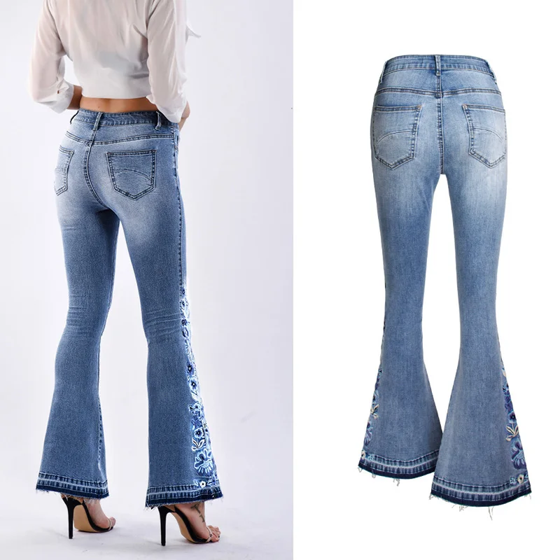 Modes Dizainere ziedu Izšuvumi izdilis džinsi sieviete vintage izšuvumi izlīdzināšanu džinsa bikses, sieviešu džinsi, 4XL plus lieluma ādas elastību Attēls 5