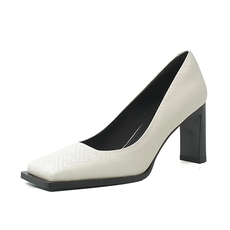 Modes drukāt ādas augstpapēžu kurpes sieviešu ērti zīmola dizainere sievietes papēži kāzu biroja kurpes sūkņi melna balta apavi Attēls 3
