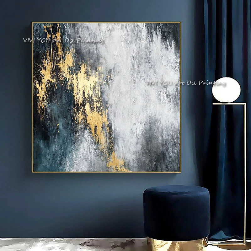 Modes mākslas Gatavotās anotācija eļļas glezniecības Zelta Pelēks Balts krāšņs abstraktās Glezniecības mājas Dekoru-sienas Gleznu uz Audekla Attēls 3
