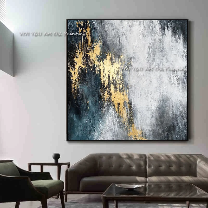 Modes mākslas Gatavotās anotācija eļļas glezniecības Zelta Pelēks Balts krāšņs abstraktās Glezniecības mājas Dekoru-sienas Gleznu uz Audekla Attēls 5