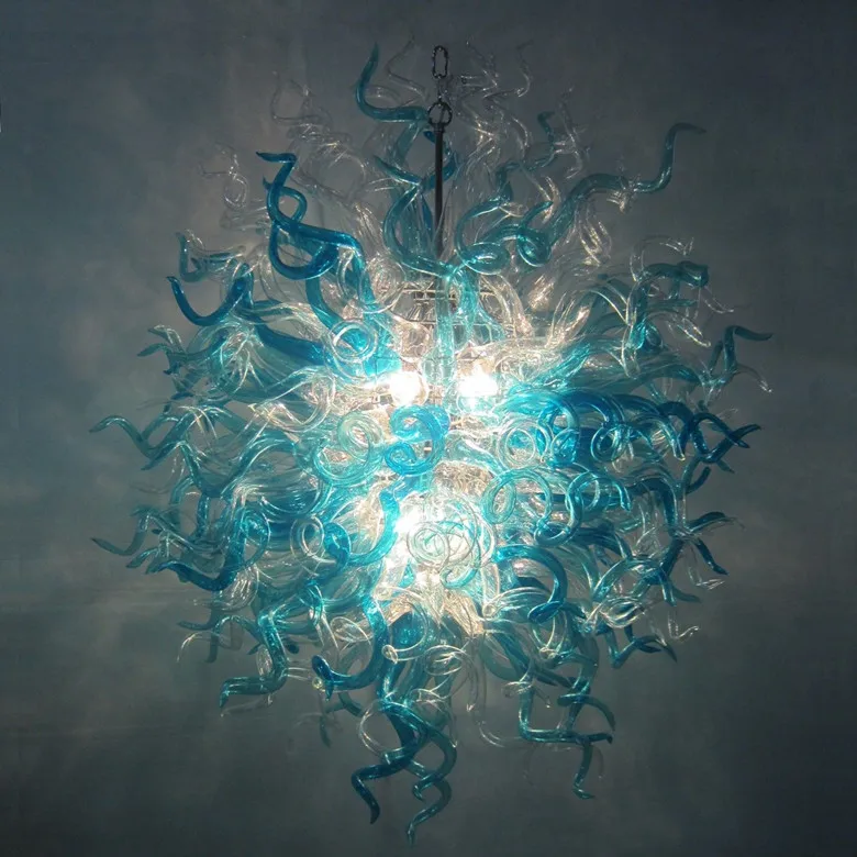 Mākslas Stikla Apgaismojums Pūstā Stikla Chandeler LED Pendant Lustra Tiffany Blue un Skaidru Krāsainu Stikla Lustra Attēls 4