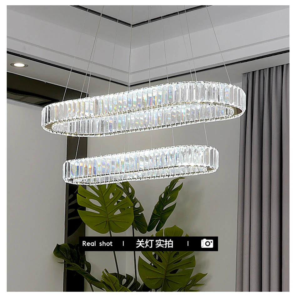Mūsdienu Aptumšojami LED Gaismas Gredzenu Ovāls Iekštelpu Apgaismojums Kristāla Lustras Luksusa Modes Lustras Griestu Kulons Lampas Attēls 2