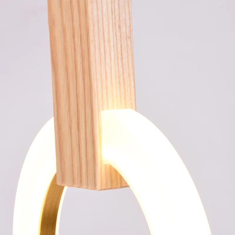 Mūsdienu Koka Akrila LED Pendant Gaismas Gredzenu Kārtā Karājās Lampa, Kāpnes Guļamistaba Ziemeļvalstu Apturēta Apgaismojuma Armatūra Attēls 3