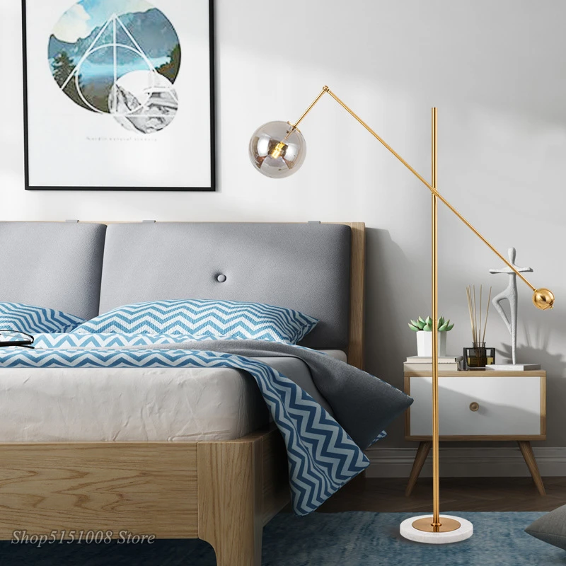 Mūsdienu Stikla Bumbu Grīdas Lampa Ziemeļvalstu Dizaineru Dzīvojamās Istabas Gultas, Guļamistabas LED Grīdas Lampas Marmora Bāzes Deco Apgaismojums, Apgaismes iekārtas Attēls 1