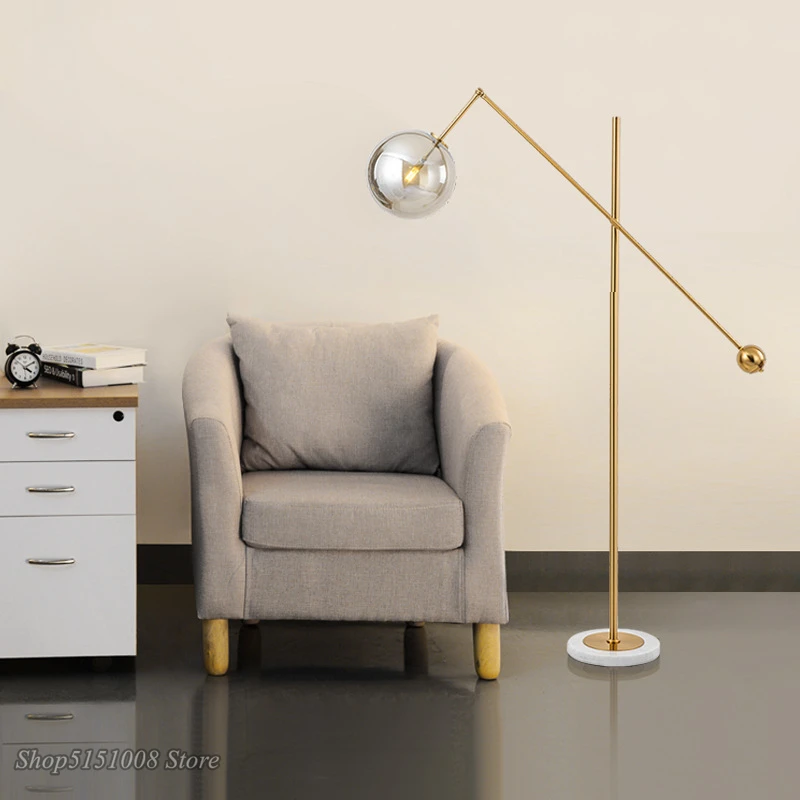 Mūsdienu Stikla Bumbu Grīdas Lampa Ziemeļvalstu Dizaineru Dzīvojamās Istabas Gultas, Guļamistabas LED Grīdas Lampas Marmora Bāzes Deco Apgaismojums, Apgaismes iekārtas Attēls 3