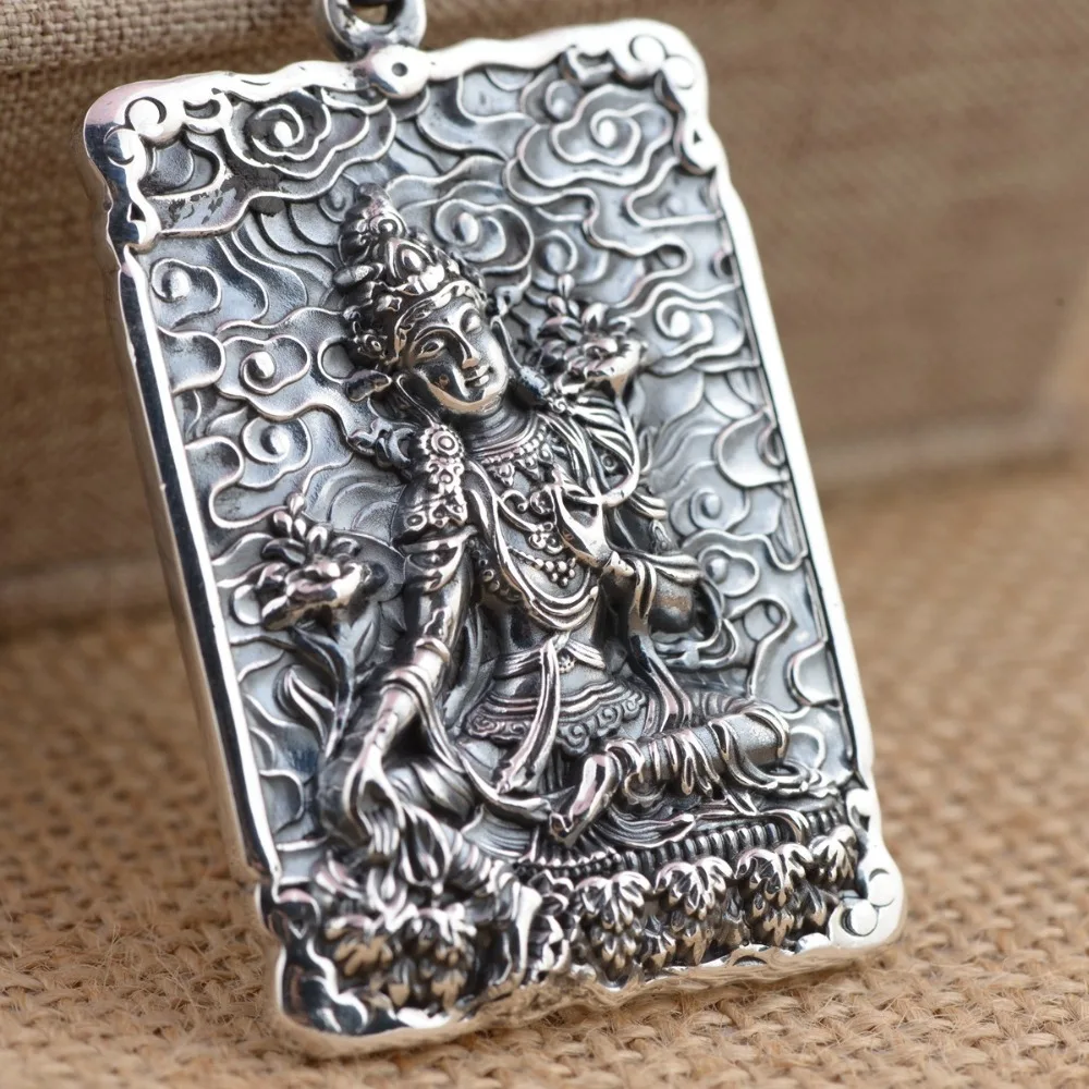 Nekustamā S990 sudraba Taizemes sudraba retro amatniecības 12 Zodiaka Budas astoņas aizbildnis dievs kulons Attēls 2
