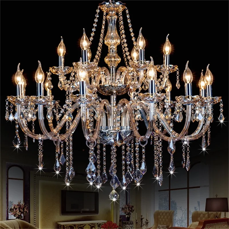 PASAKU Eiropas Stila Lustra Konjaks Kulons Crystal Svece Luksusa Gaismas LED lampas Mājas Viesnīca Zāle Attēls 1