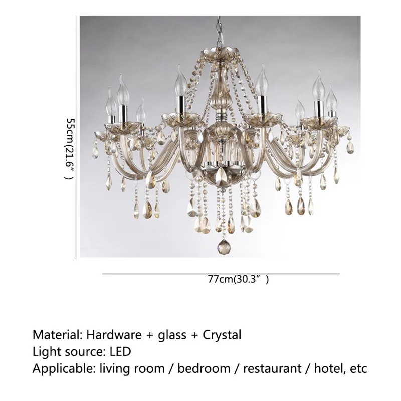 PASAKU Eiropas Stila Lustra Konjaks Kulons Crystal Svece Luksusa Gaismas LED lampas Mājas Viesnīca Zāle Attēls 4