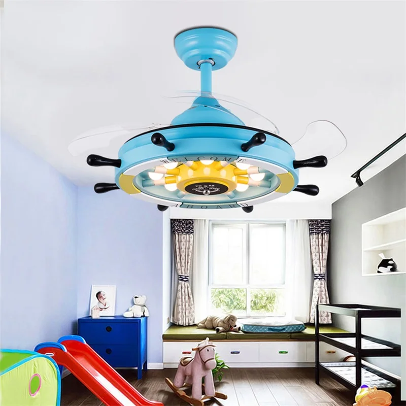 PASAKU Mūsdienu Bērnu Griestu Ventilators Gaismu Ar Tālvadības pulti 3 Krāsu LED-Zila Mājās bērnu Istabā bērnudārza Guļamistaba Restorāns Attēls 1