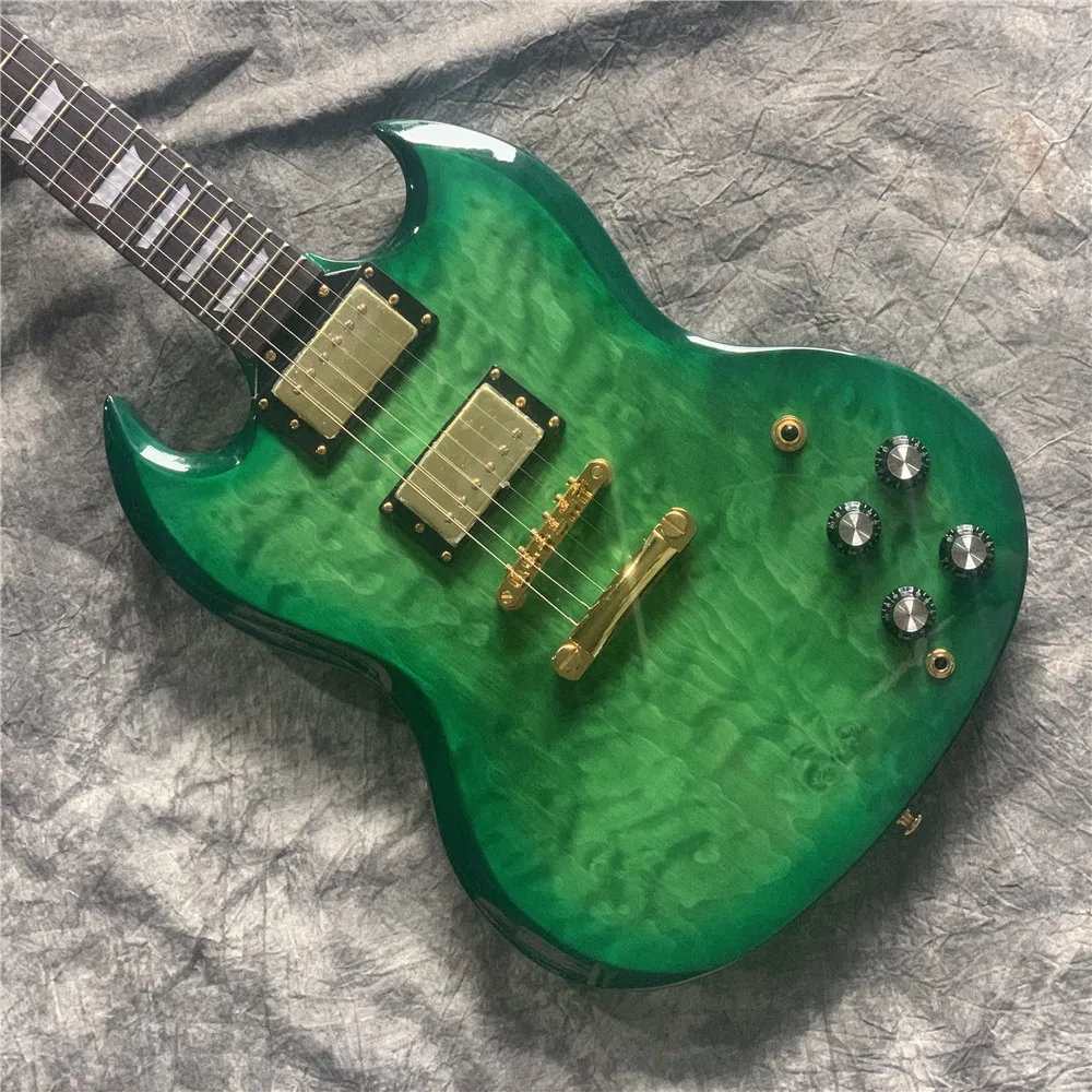 Pasūtījuma veikalā, elektriskā ģitāra, aktīvā humbucker noņēmēji zaļā krāsa sg ģitāra, Ģitāras, guitarra Attēls 1